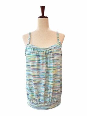 LAND'S END Pastel Horizontal Striped Tankini Swim Top Size 14